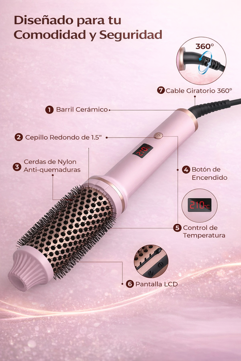 Cepillo rizador de pelo de 1,5 pulgadas